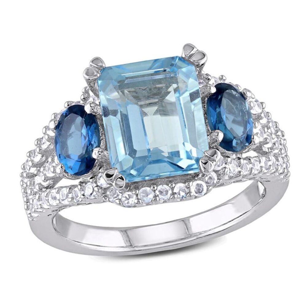 5.65 Carat (ctw) Blue Topaz Three Stone Ring in Sterling Silver